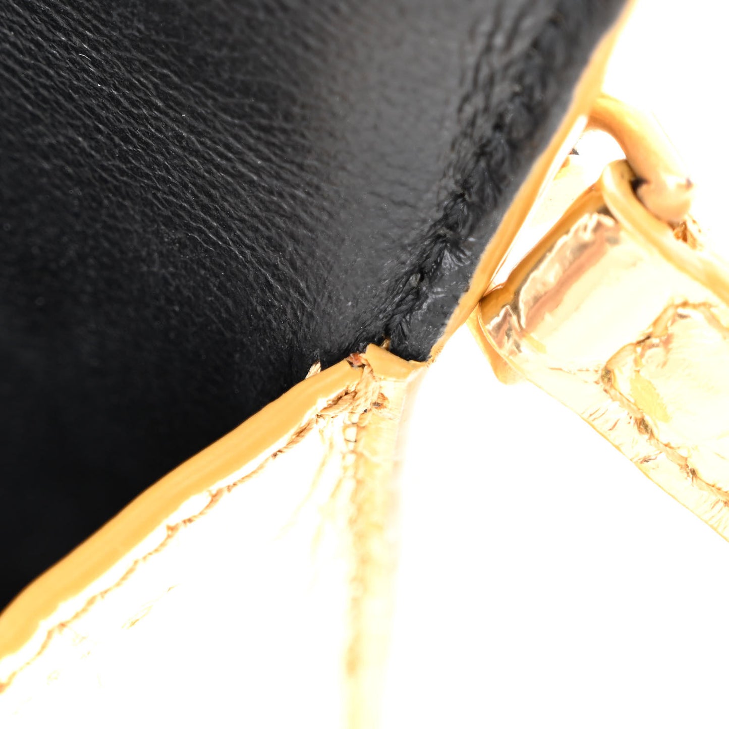 Metallic Calfskin Crocodile Embossed Hourglass Top Handle Bag XS Gold