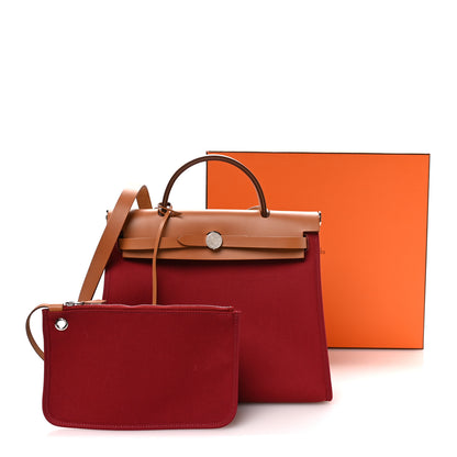 Hermes Vache Hunter Toile Herbag Zip 31 PM Rouge Grenat Natural 12 of 12