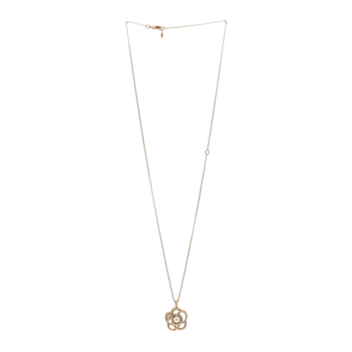 Crystal Pearl Camellia Necklace Gold