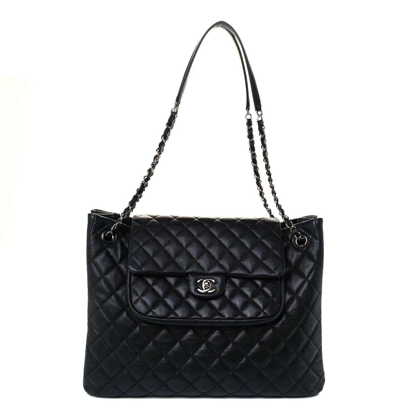 Caviar Quilted Flap Tote Black