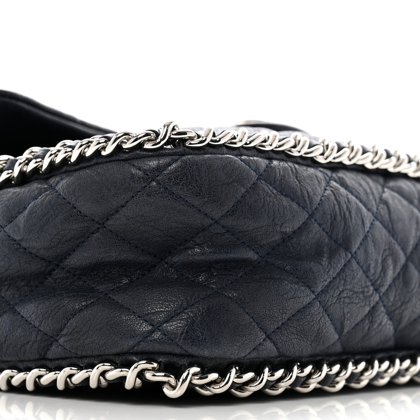 Washed Lambskin Quilted Maxi Chain Around Flap Navy
