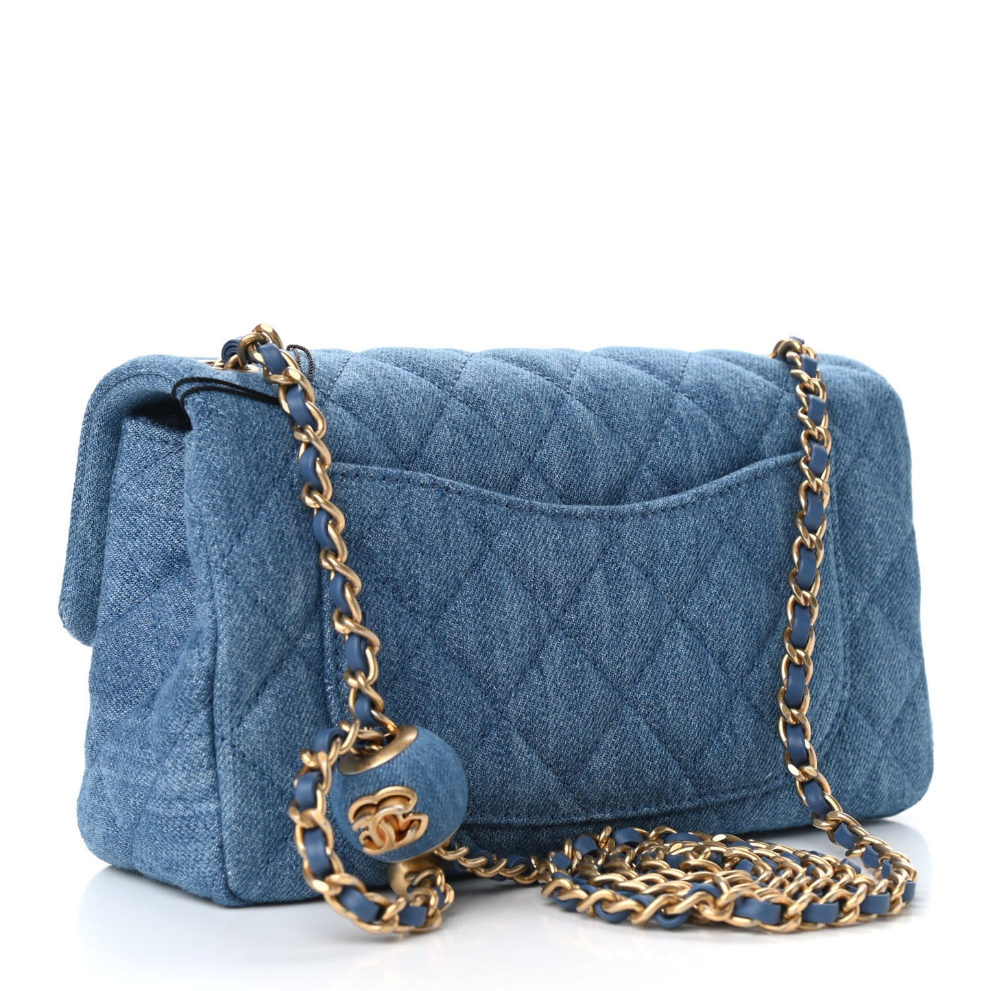 Denim Quilted Mini Pearl Crush Rectangular Flap Blue