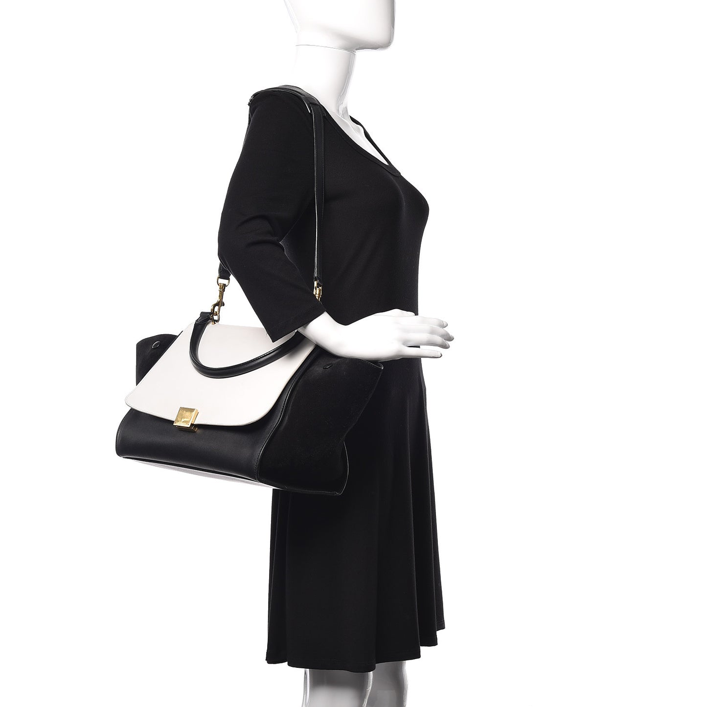 Smooth Calfskin Suede Medium Bi-Color Trapeze Black