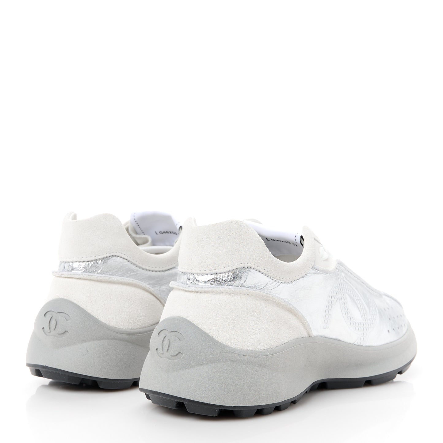 Laminated Calfskin Suede CC Sneakers 37 Silver Light Grey