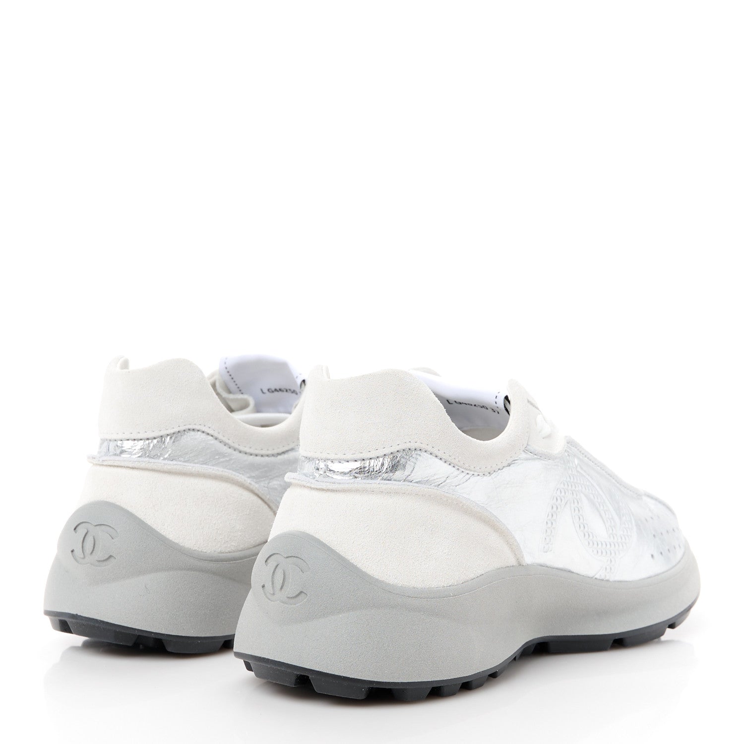 Chanel Laminated Calfskin Suede CC Sneakers 37 Silver Light Grey 4 of 9