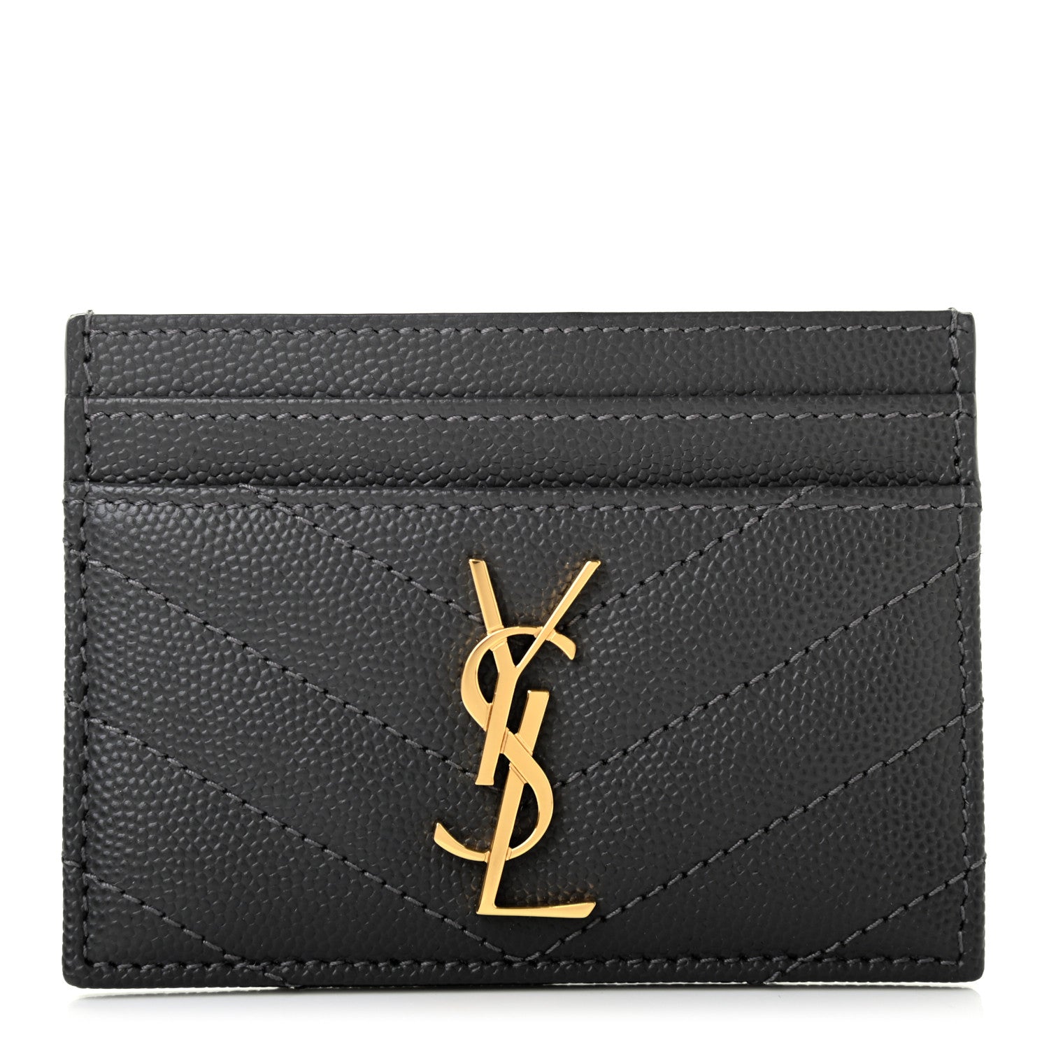 Saint Laurent Grain De Poudre Matelasse Chevron Monogram Credit Card Case Storm 1 of 7