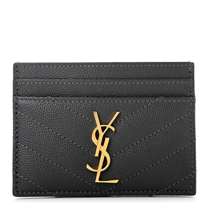 Saint Laurent Grain De Poudre Matelasse Chevron Monogram Credit Card Case Storm 1 of 7