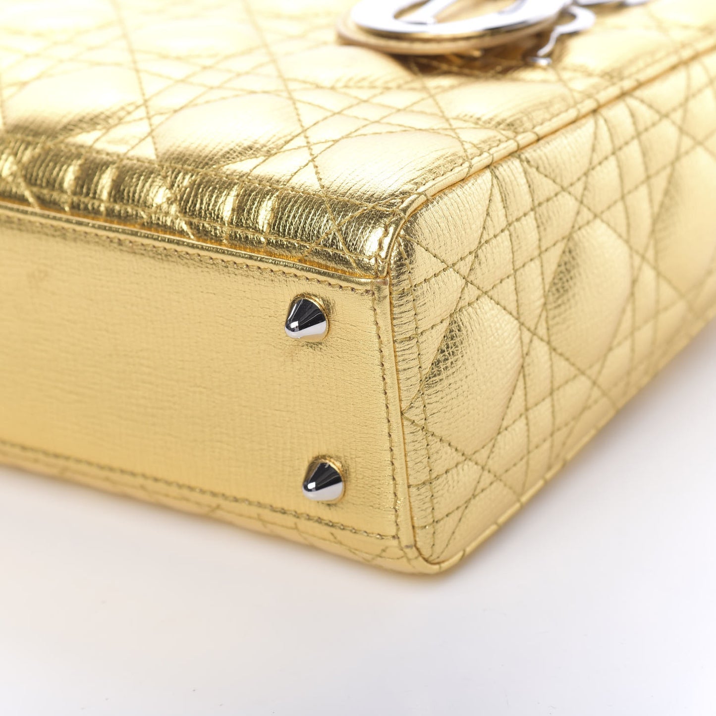 Metallic Grained Calfskin Cannage Small Lucky Badges My Lady Dior Gold