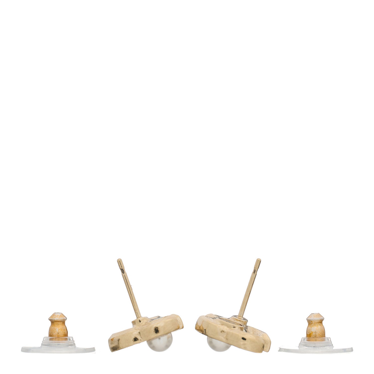 Chanel Metal Crystal Pearl CC Stud Earrings Gold 3 of 5
