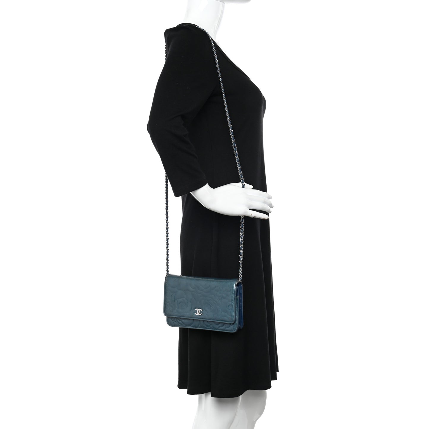 Patent Camellia Wallet on Chain WOC Royal Blue