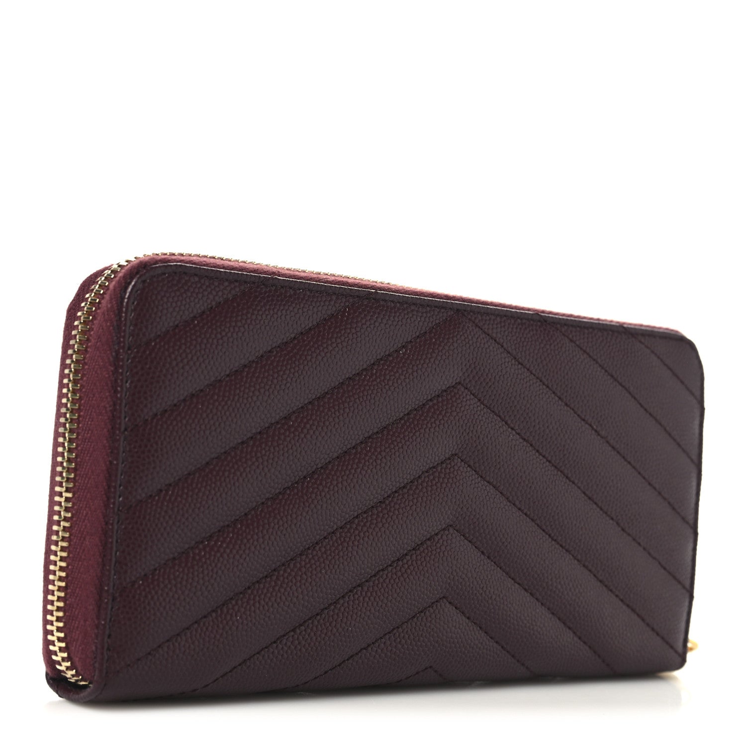 Saint Laurent Grain De Poudre Matelasse Chevron Monogram Zip Around Wallet Rouge Legion 3 of 7