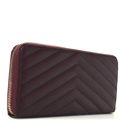 Saint Laurent Grain De Poudre Matelasse Chevron Monogram Zip Around Wallet Rouge Legion 3 of 7