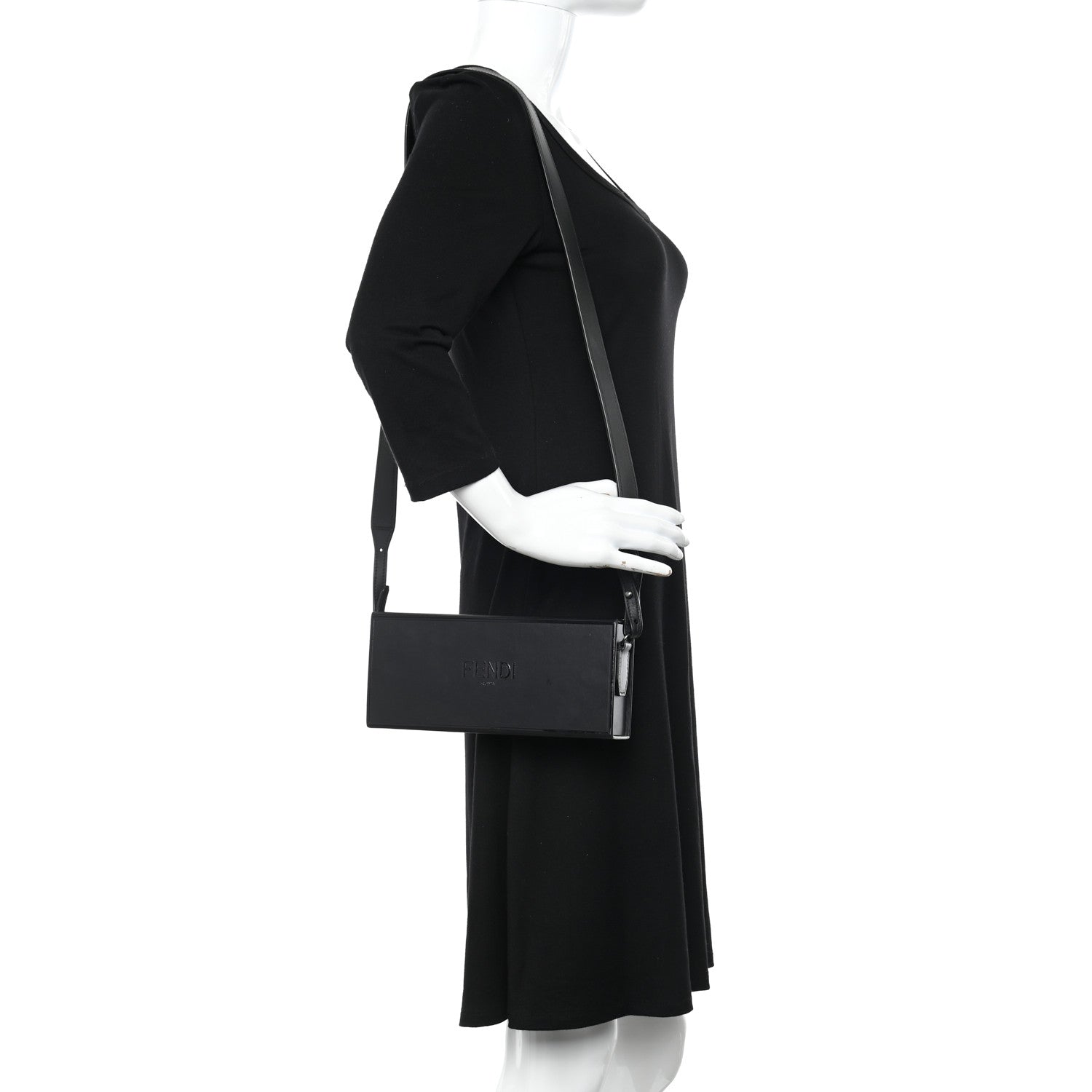 Fendi Vitello Grace Light Logo Horizontal Box Crossbody Bag Black 2 of 17