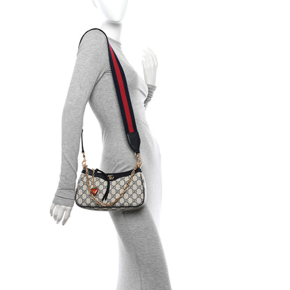 Gucci GG Supreme Monogram Textured Dollar Calfskin Web Small Ophidia GG Handbag Beige Blue 2 of 10
