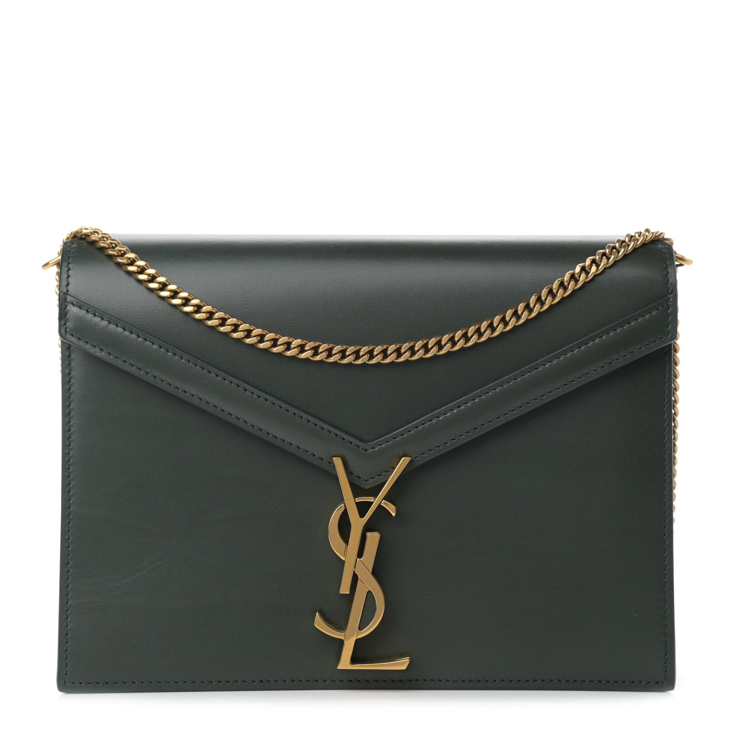 Saint Laurent Smooth Calfskin Monogram Cassandra Clasp Bag Dark Green 1 of 10