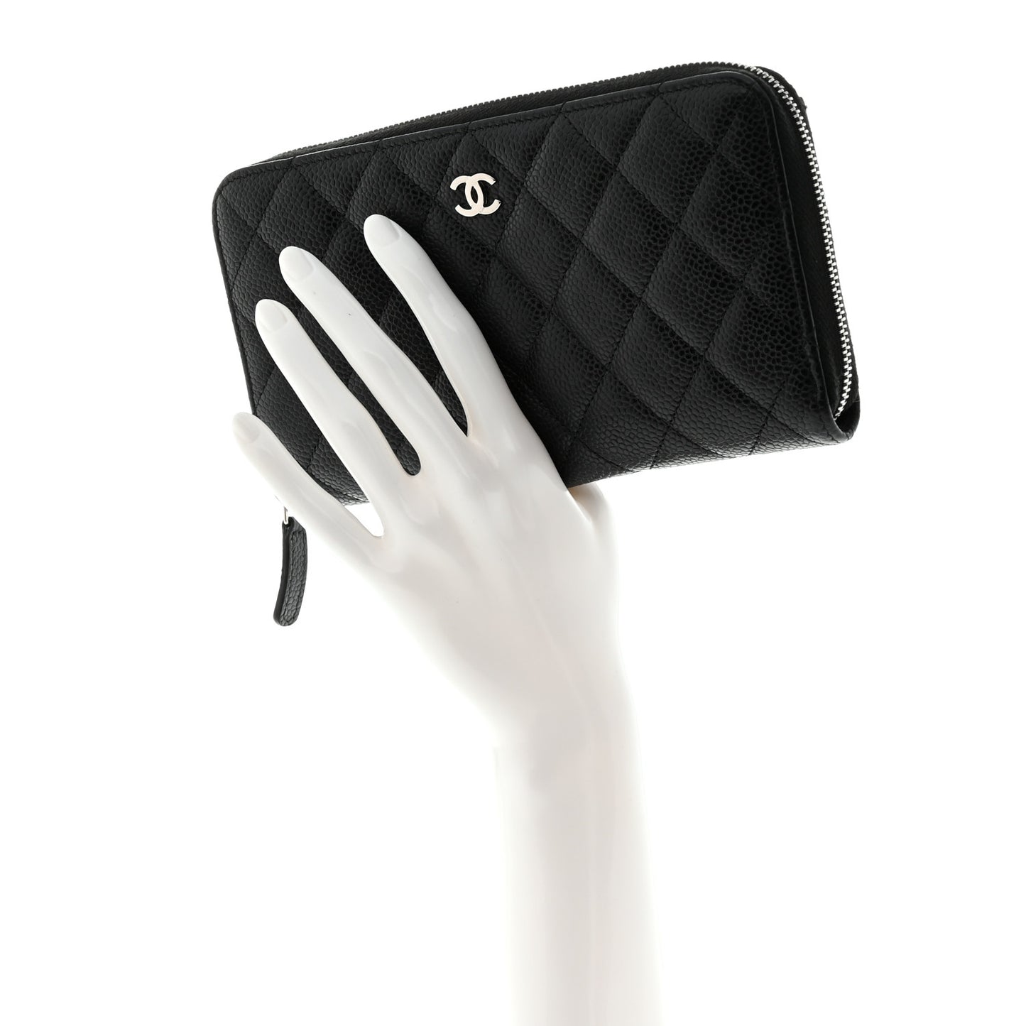 Caviar Quilted Large Gusset Zip Around Wallet Black