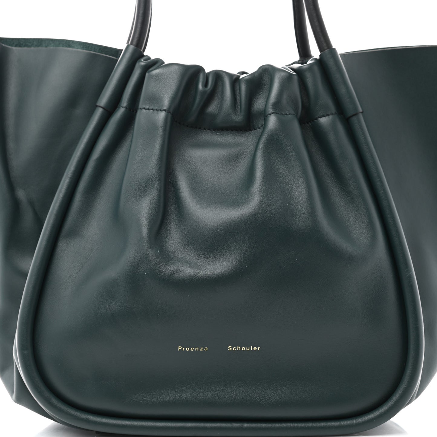 Calfskin Large Ruched Tote Petrol Green