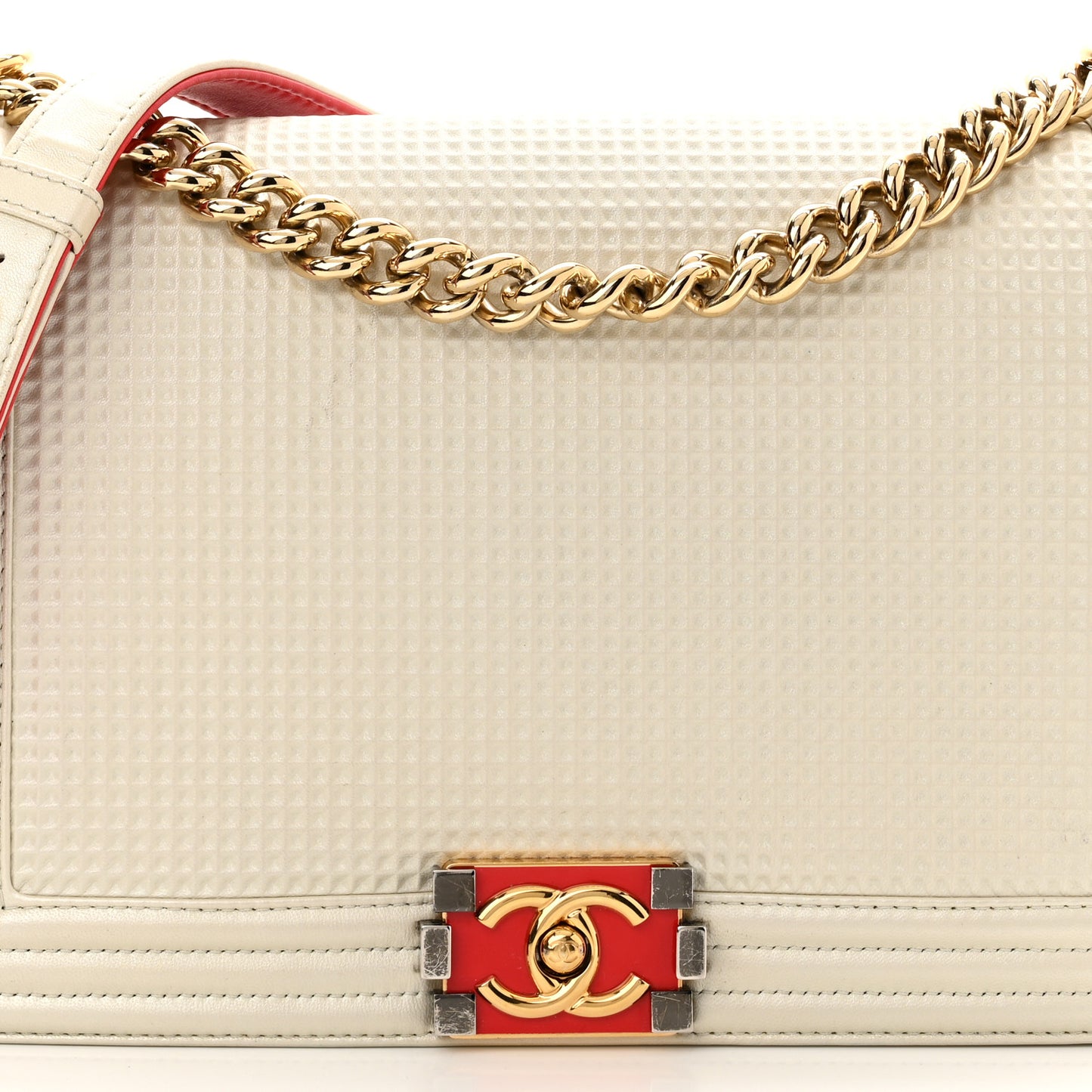 Lambskin Embossed New Medium Boy Cube Flap White