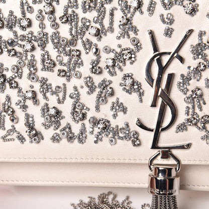 Saint Laurent Calfskin Bead Embellished Kate Monogram Tassel Chain Wallet White 14 of 17