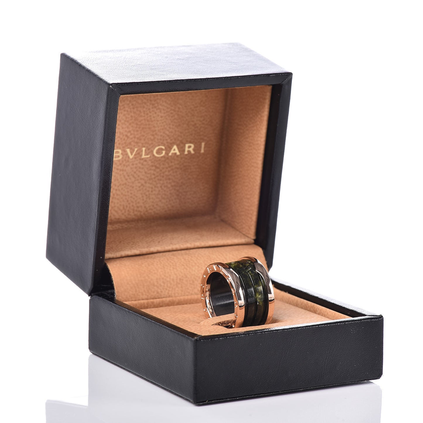 18K Rose Gold Green Marble B.Zero1 Ring 50 5.25