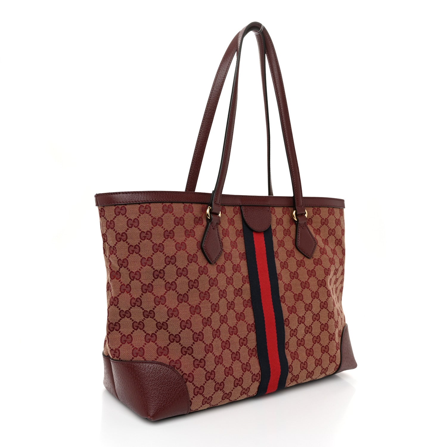 Gucci Monogram Textured Dollar Calfskin Web Medium Ophidia Shopping Tote Sahara Rubino Chardonnay 3 of 13