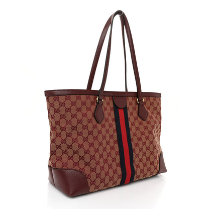 Gucci Monogram Textured Dollar Calfskin Web Medium Ophidia Shopping Tote Sahara Rubino Chardonnay 3 of 13