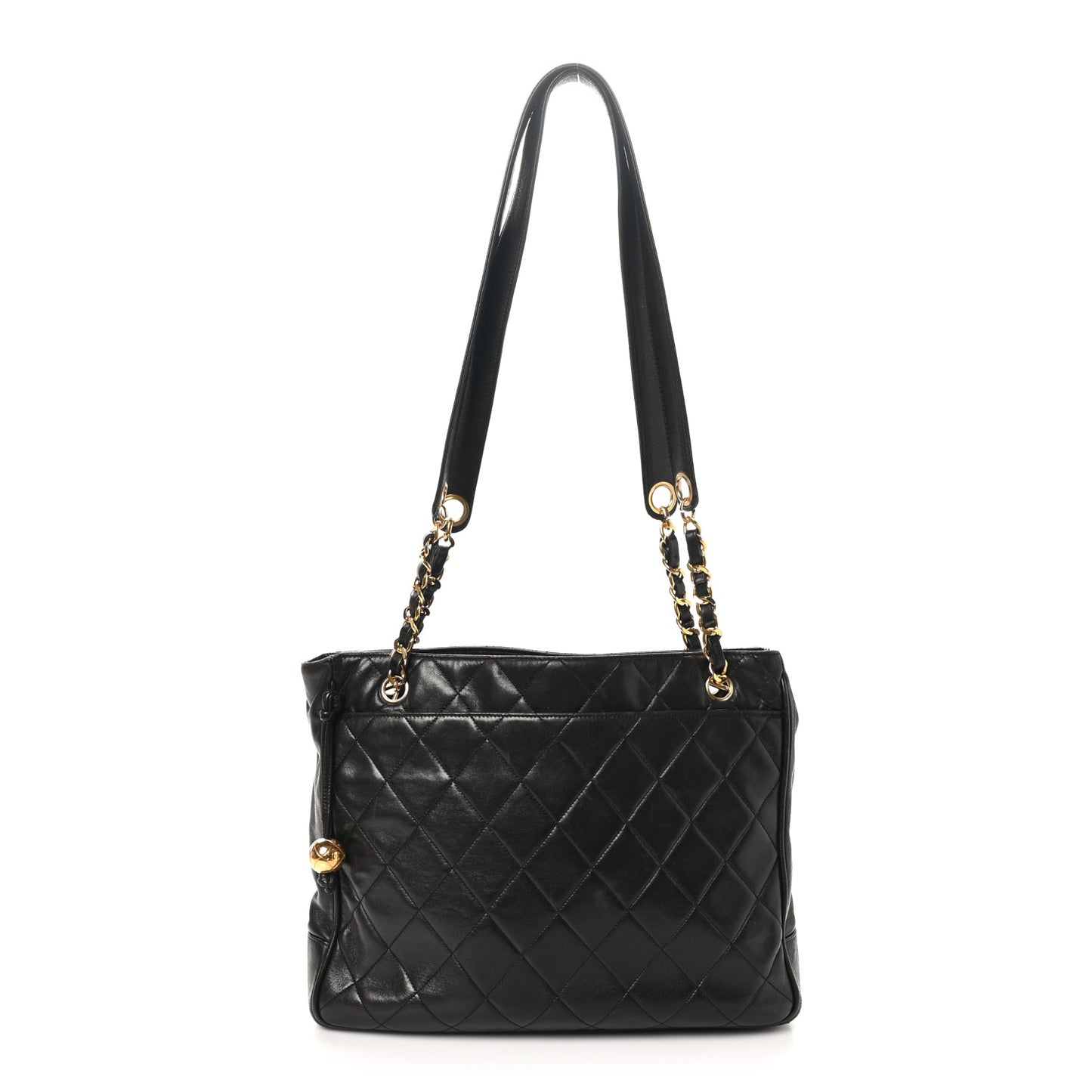 Lambskin Quilted Shopping Tote Dark Brown