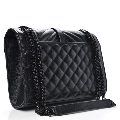 Saint Laurent Grain De Poudre Textured Mixed Matelasse Triquilt Medium Monogram Satchel Black 4 of 12
