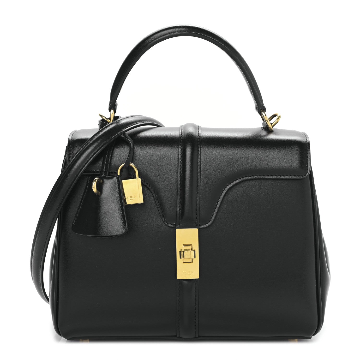 Celine Satinated Calfskin Small 16 Top Handle Bag Black 1 of 10