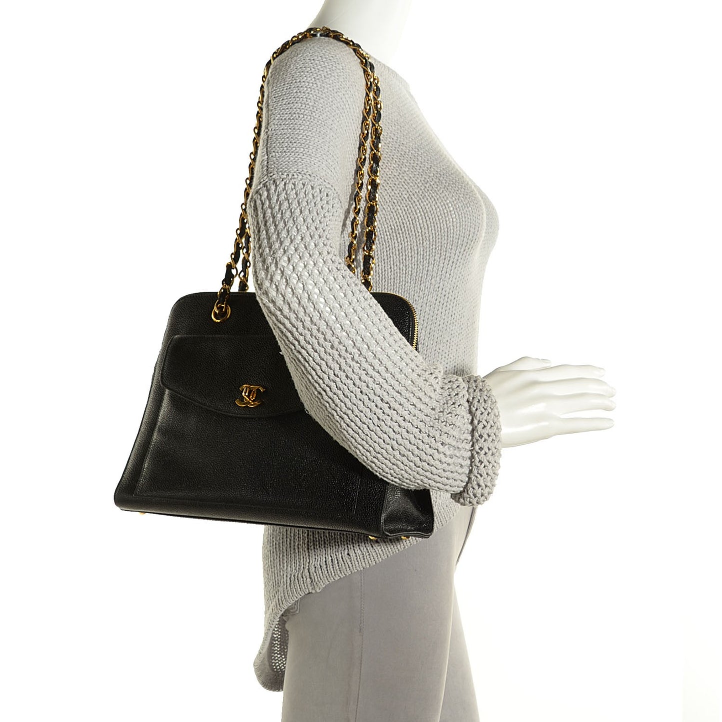 Caviar Flap Shoulder Bag Black