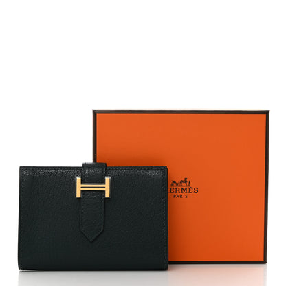 Hermes Chevre Mysore Bearn Card Holder Wallet Vert Cypress 8 of 8