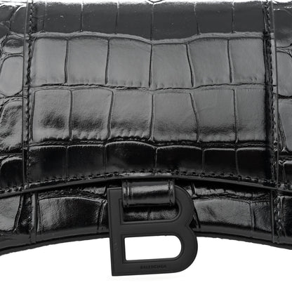 Balenciaga Shiny Calfskin Monochrome Crocodile Embossed Hourglass Chain Bag 1000 7 of 9