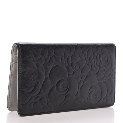 Chanel Lambskin Camellia Embossed Yen Wallet Black 3 of 15