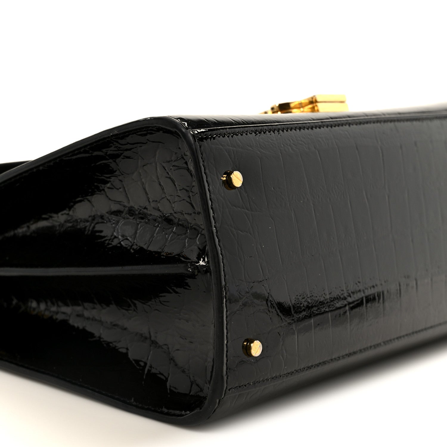 Saint Laurent Calfskin Crocodile Embossed Medium Classic Monogram Cassandra Top Handle Black 9 of 10