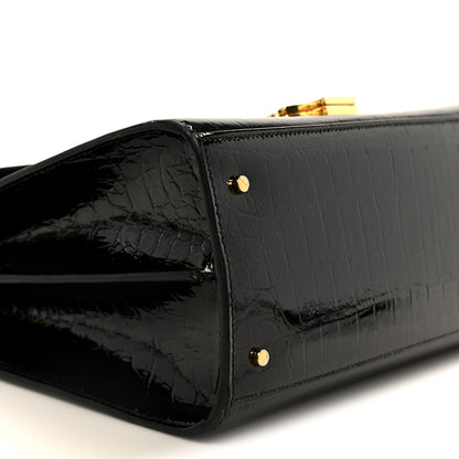 Saint Laurent Calfskin Crocodile Embossed Medium Classic Monogram Cassandra Top Handle Black 9 of 10