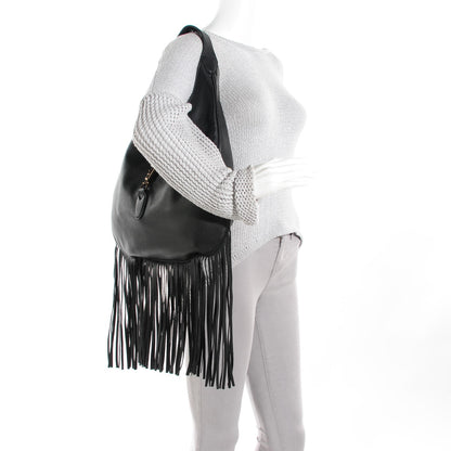 Gucci Grained Calfskin Large New Jackie Nouveau Fringe Hobo Black 2 of 7