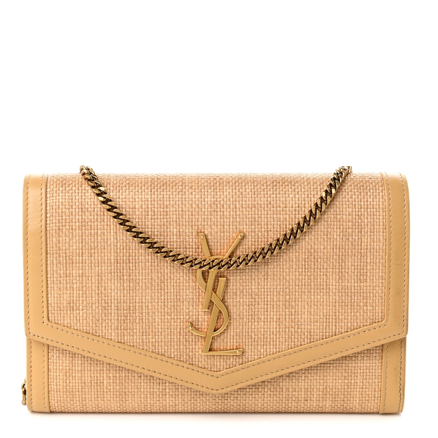 Micro Raffia Monogram Uptown Chain Wallet Natural Hay Blush