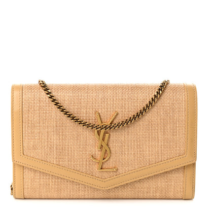 Saint Laurent Micro Raffia Monogram Uptown Chain Wallet Natural Hay Blush 1 of 10