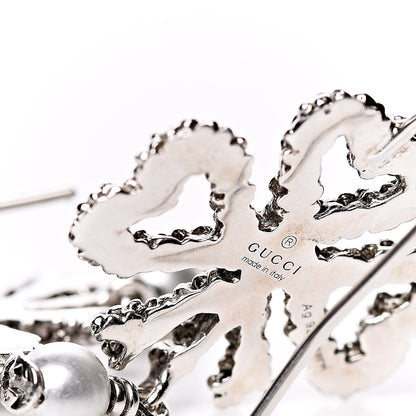 Gucci Sterling Silver Pearl Heart Ribbon Earrings 4 of 5