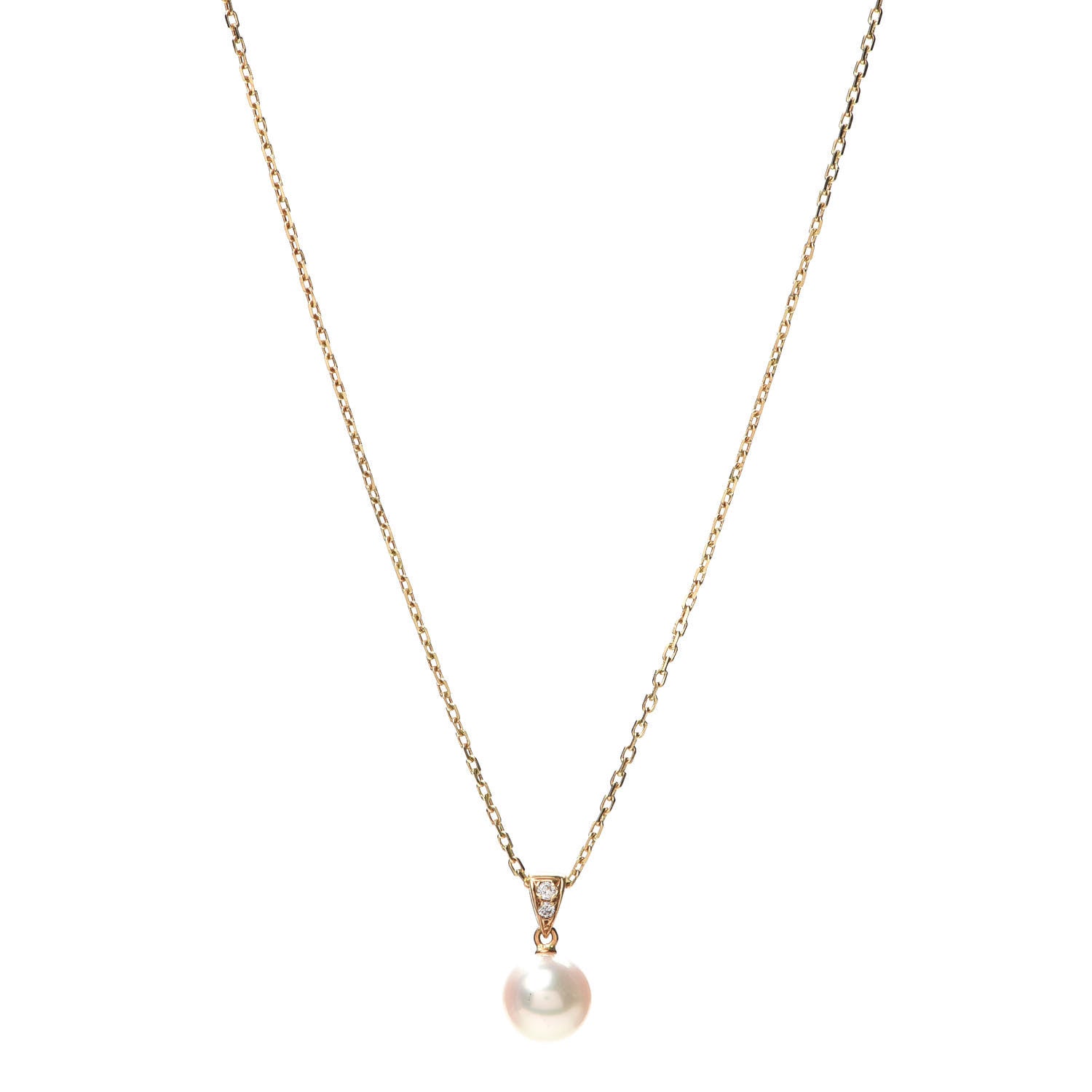 Mikimoto 18K Yellow Gold Diamond Akoya Pearl 7.5mm Drop Pendant Necklace 1 of 4