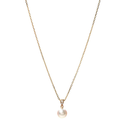 Mikimoto 18K Yellow Gold Diamond Akoya Pearl 7.5mm Drop Pendant Necklace 1 of 4