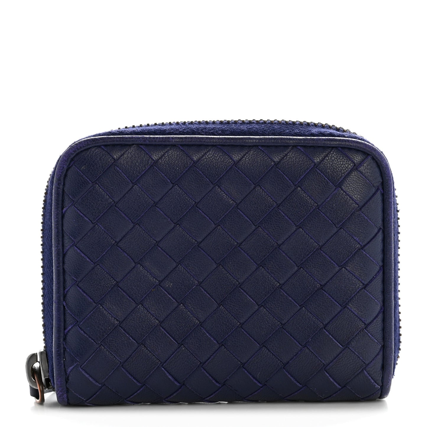 Nappa Intrecciato Zip Around Compact Wallet Blue
