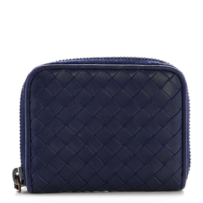Bottega Veneta Nappa Intrecciato Zip Around Compact Wallet Blue 1 of 10