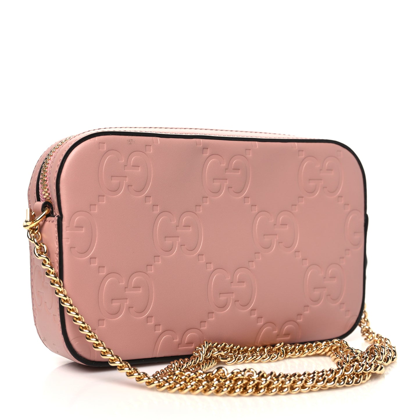 Calfskin GG Super Mini Debossed Chain Wallet Dust Carmine