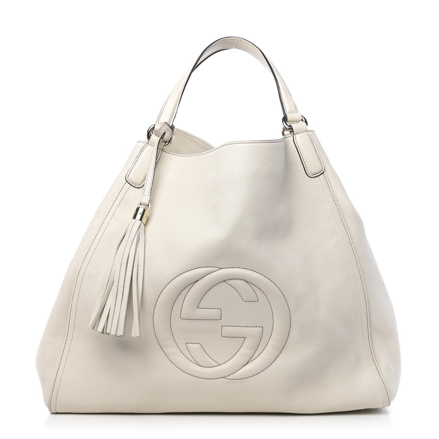 Pebbled Calfskin Large Soho Shoulder Bag Off White