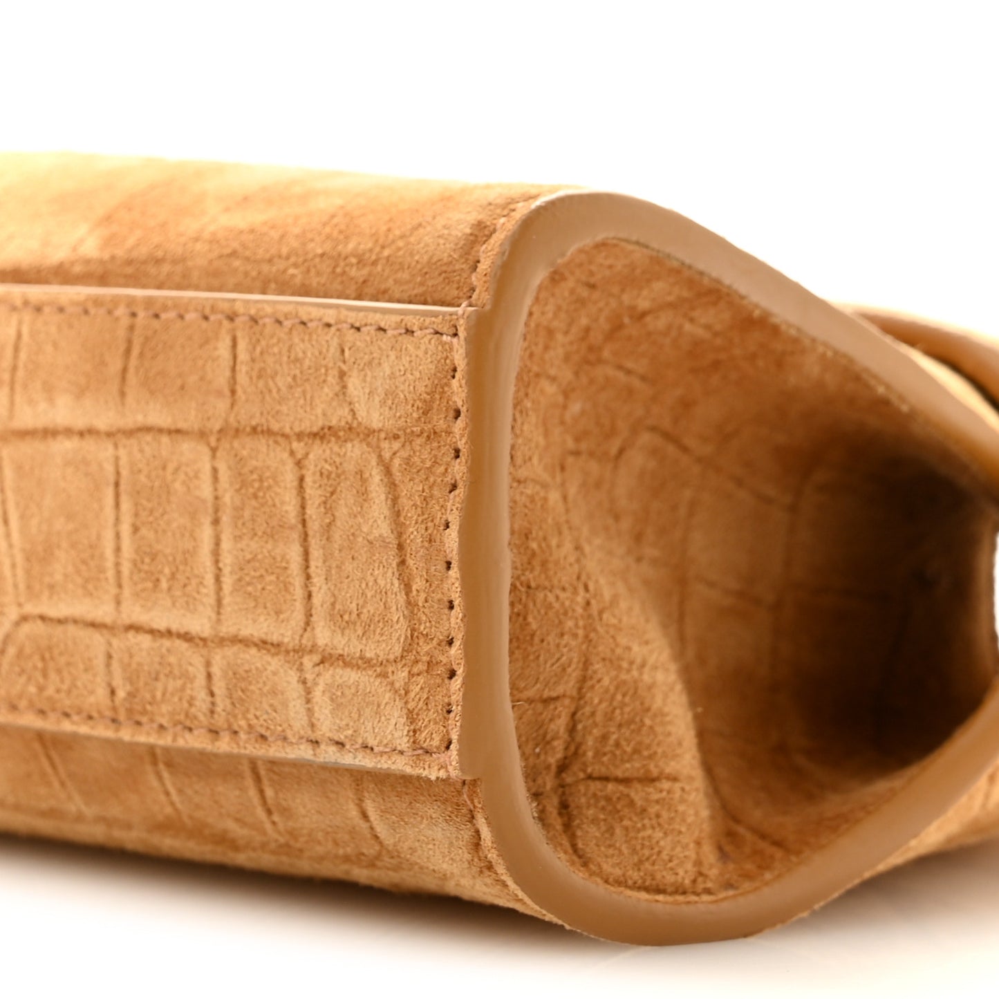 Suede Alligator Embossed Mini Hug Crossbody Bag Natural Brown