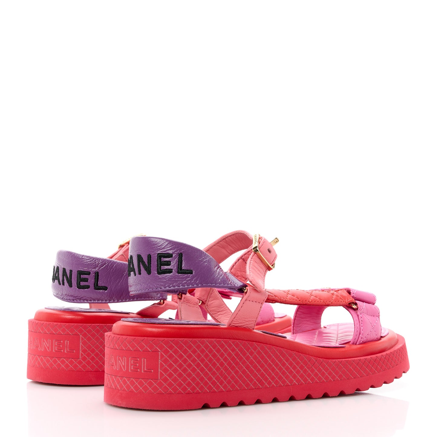 Lambskin Logo Platform Sandals 36 Red Purple Orange