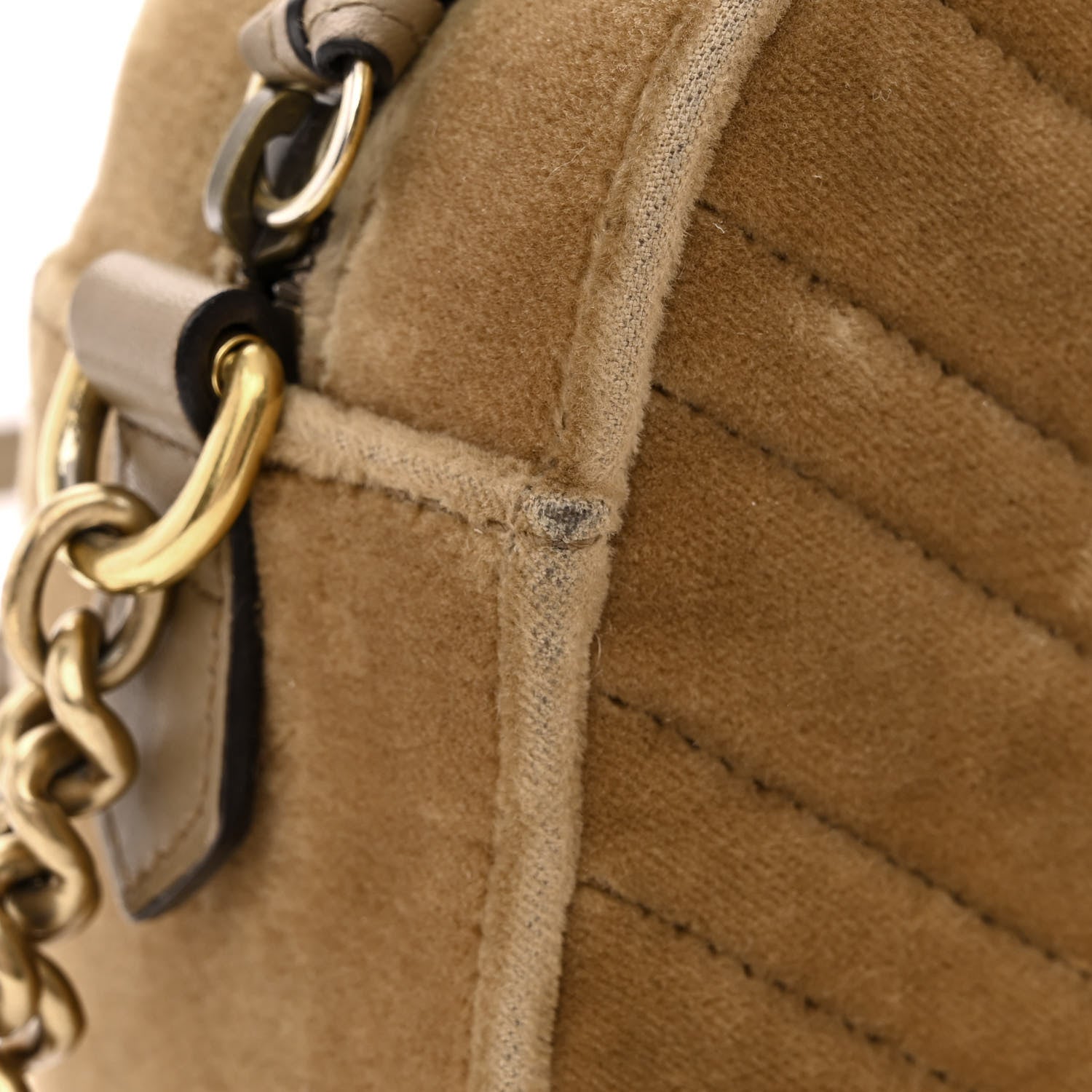 Gucci Velvet Matelasse Small GG Marmont Chain Shoulder Bag Taupe 11 of 14