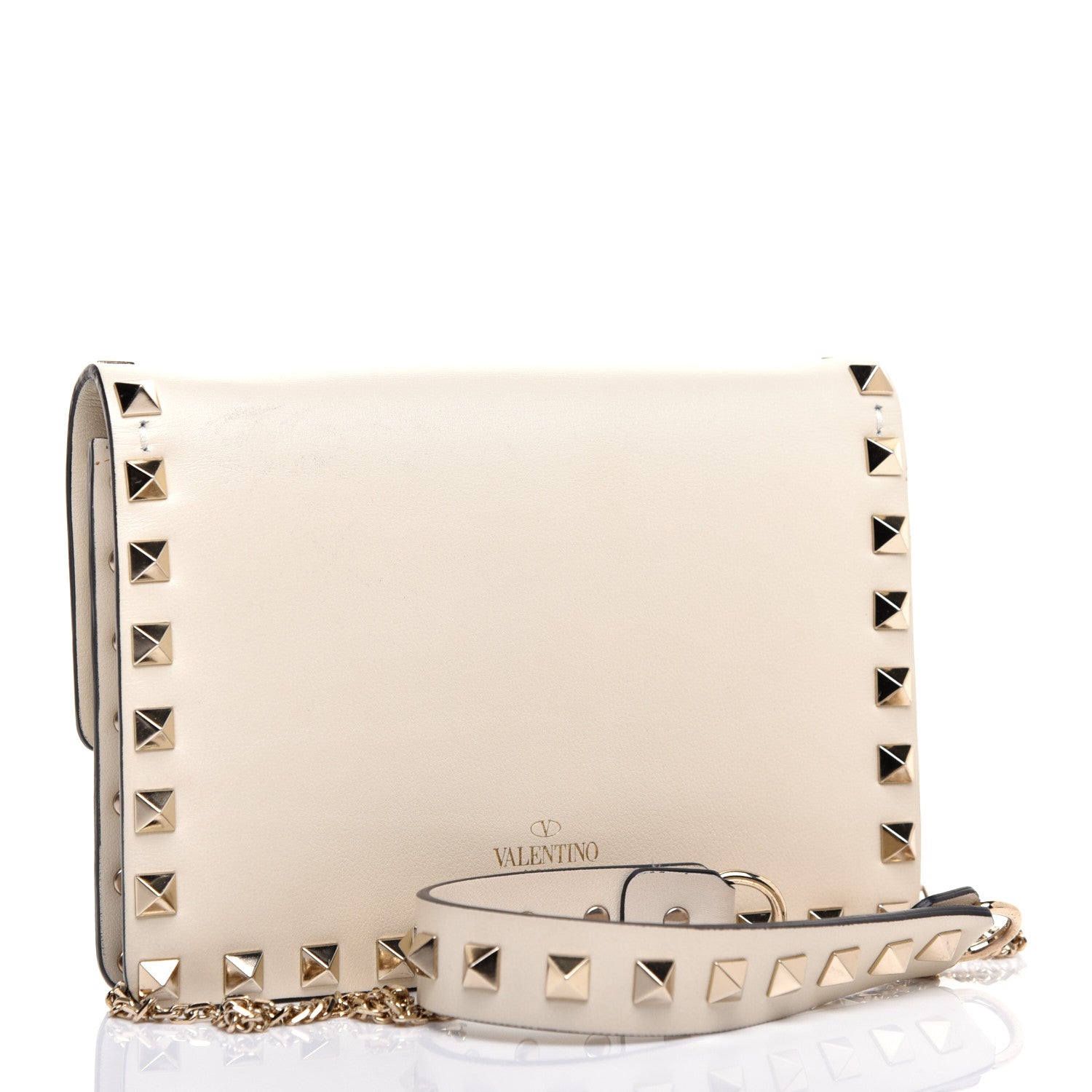 Valentino Garavani Vitello Mini Rockstud Flap Wallet on Chain Ivory 3 of 12