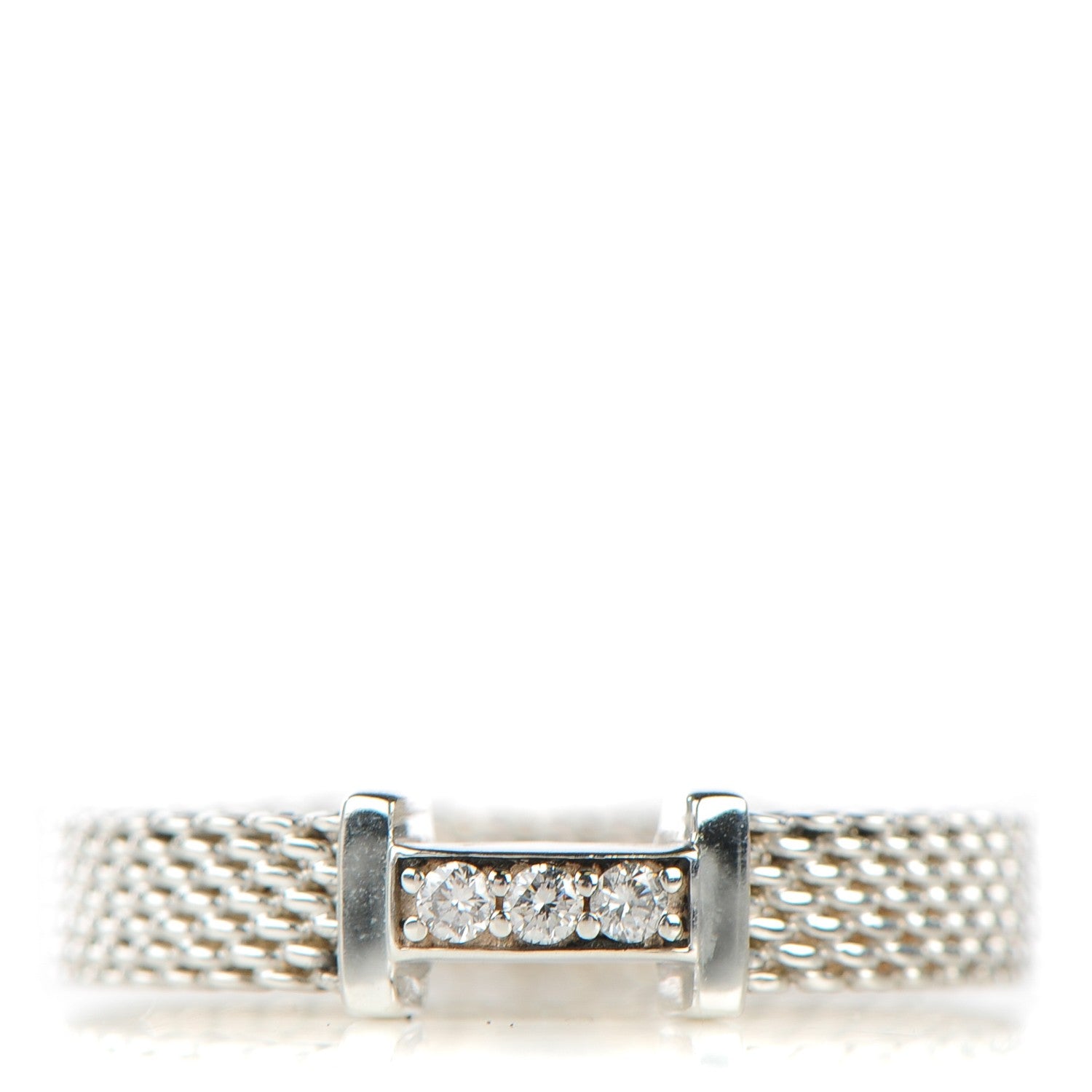 Tiffany Sterling Silver Diamond Narrow Somerset Ring 50 5.5 1 of 5